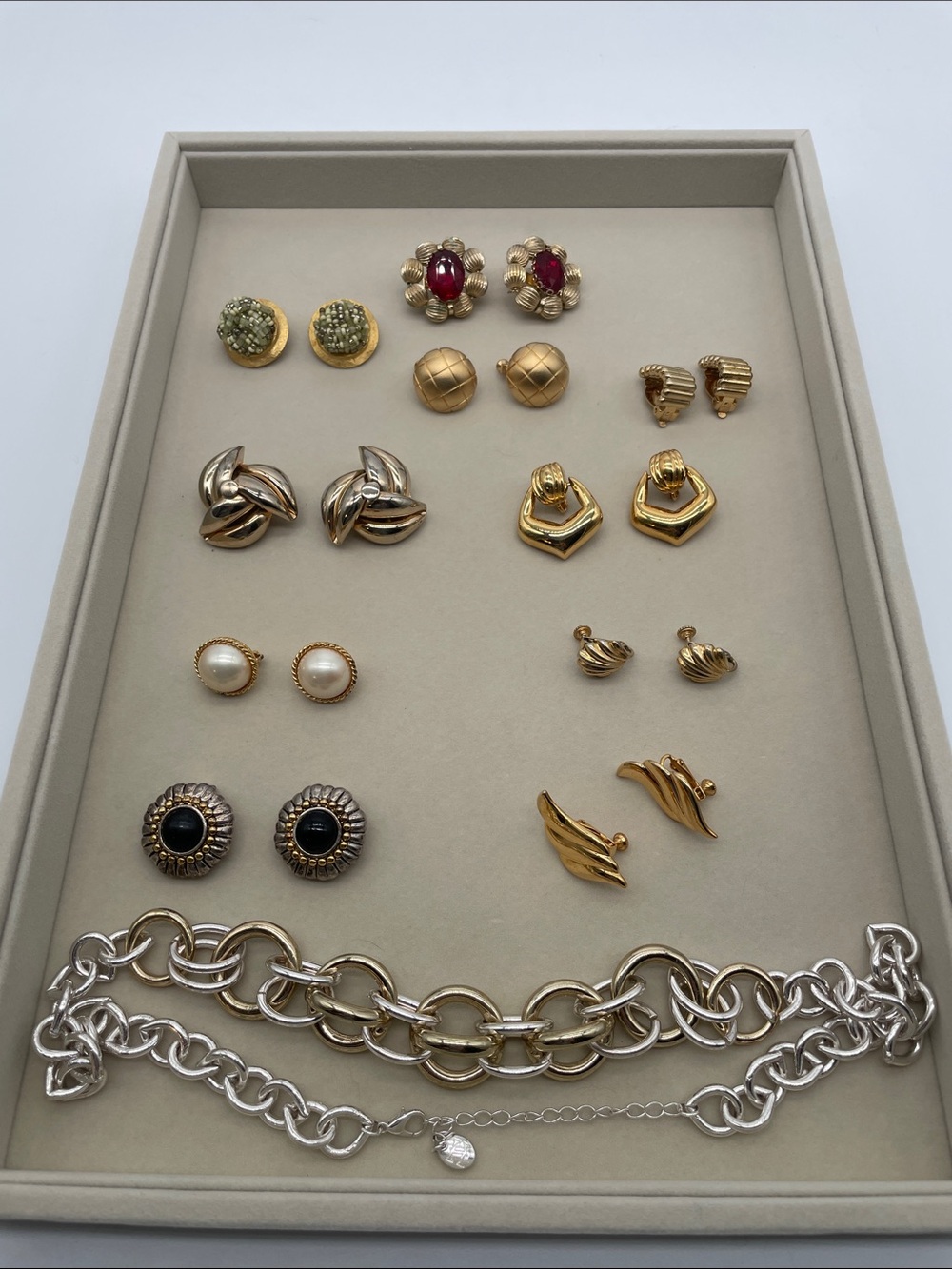 Gold and Silver Mixed Metal Earrings and Necklace Napier Coro Unsigned